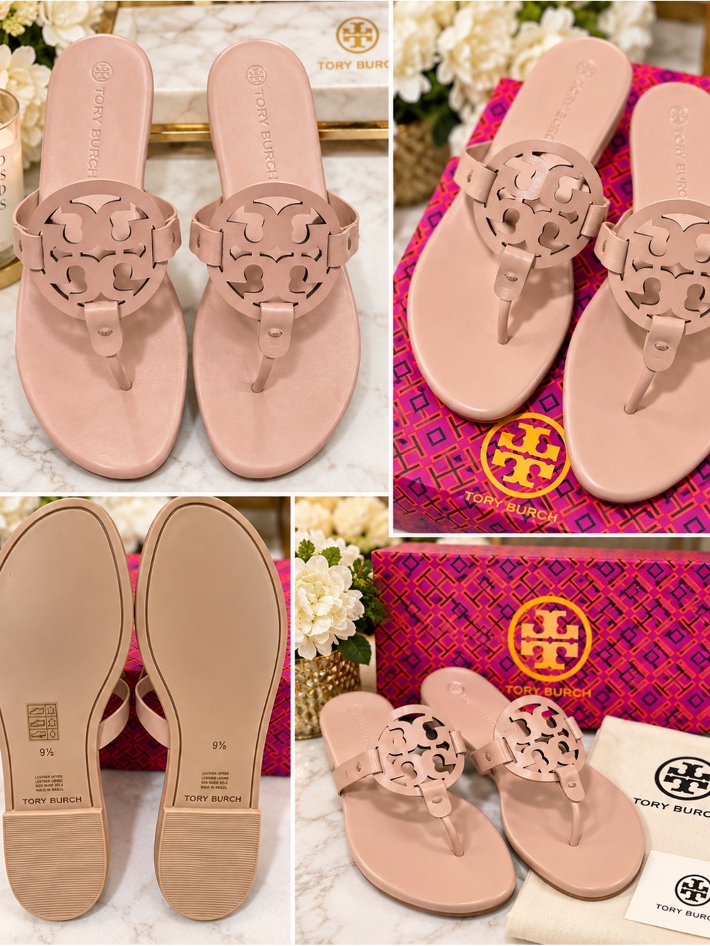 Tory Burch Pale Pink Logo Thong Sandals